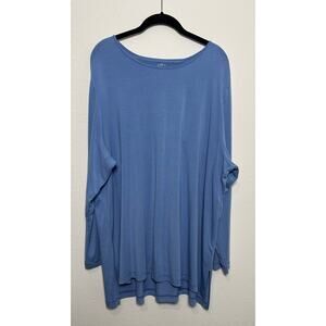 J Jill Fit Twist Back Tunic Top Womens 3X Blue Long Sleeve Stretch Tencel
